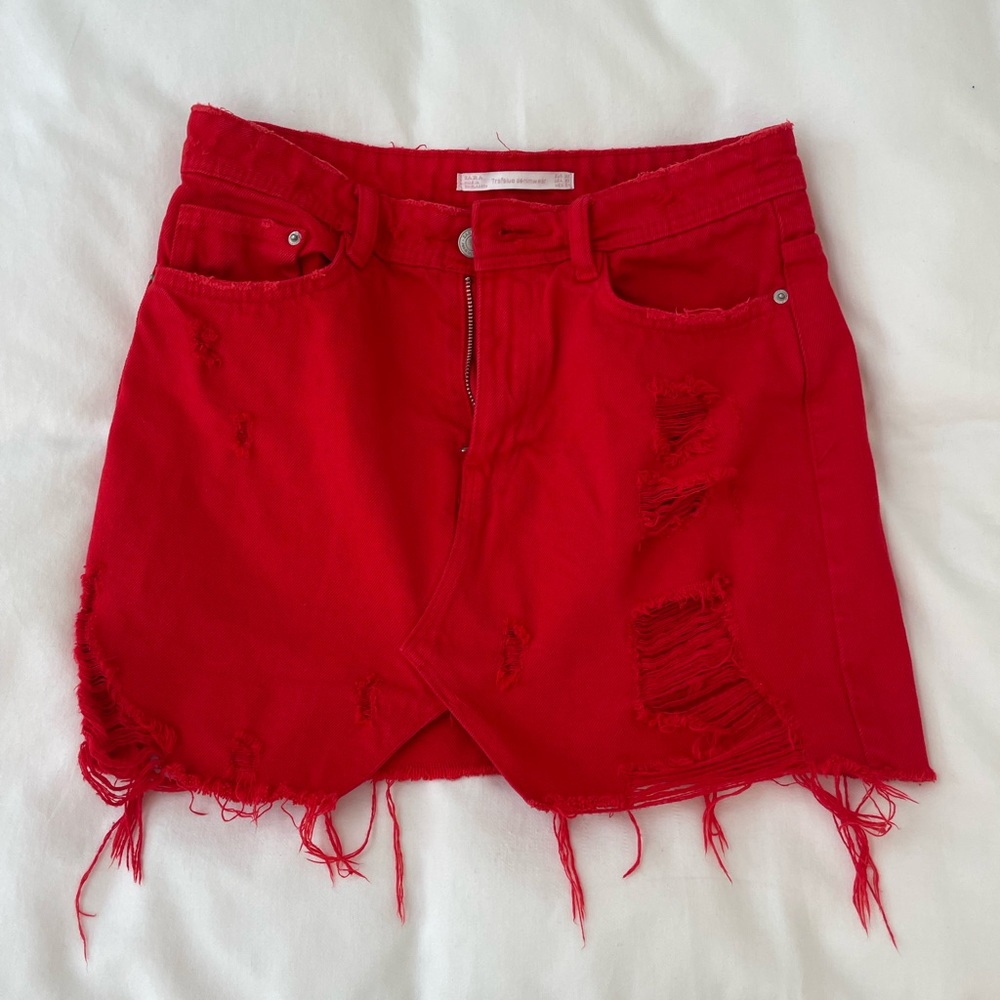 Zara Red Jean Skirt, XS
